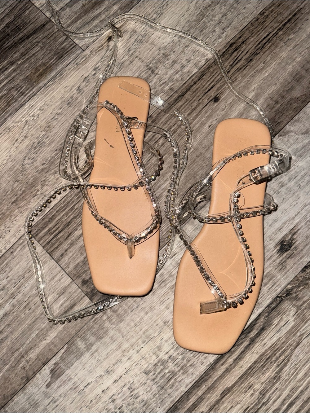 Diamond Strap Lace-Up Sandals in Nude